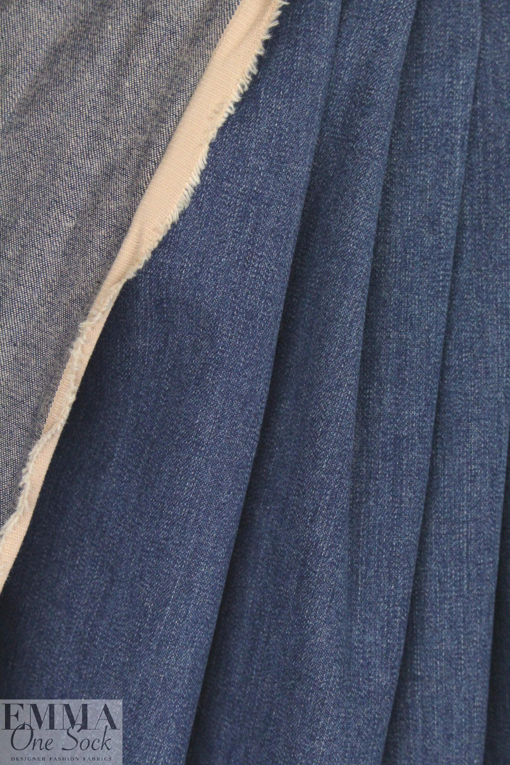 Italian enzyme wash stretch denim - indigo/beige .875 yds