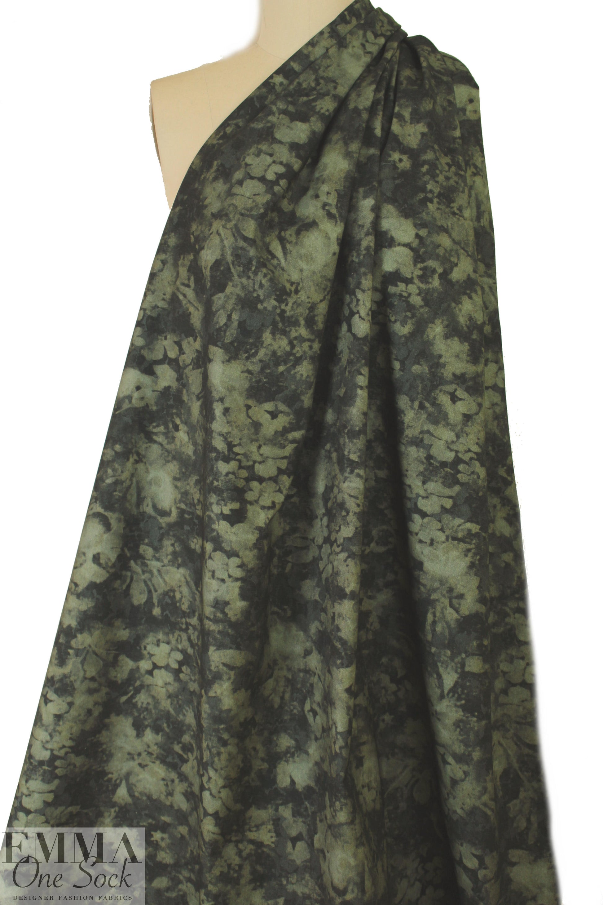 Italian mottled abstract printed stretch denim