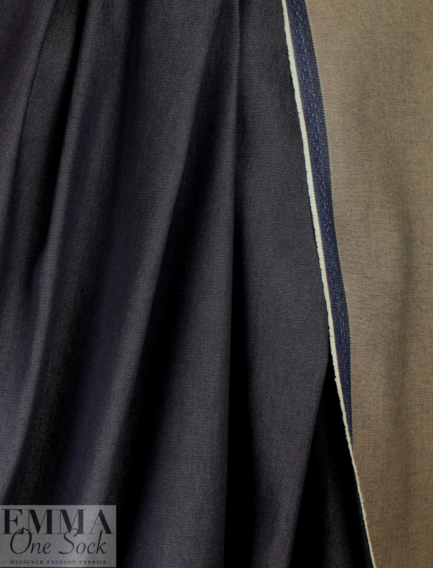 Italian doubleface cotton denim - indigo/taupe