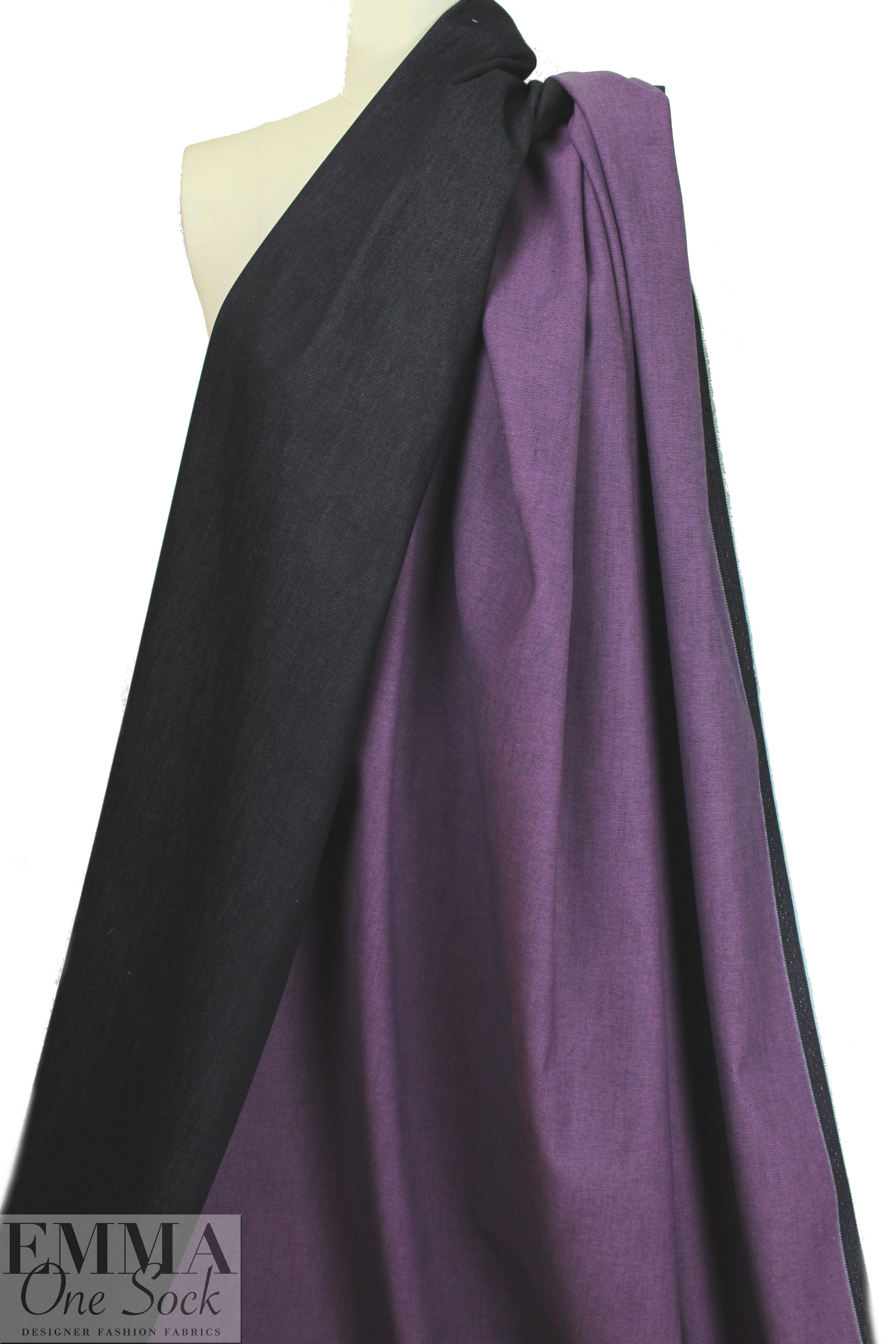 Italian doubleface cotton denim - lavender/off black