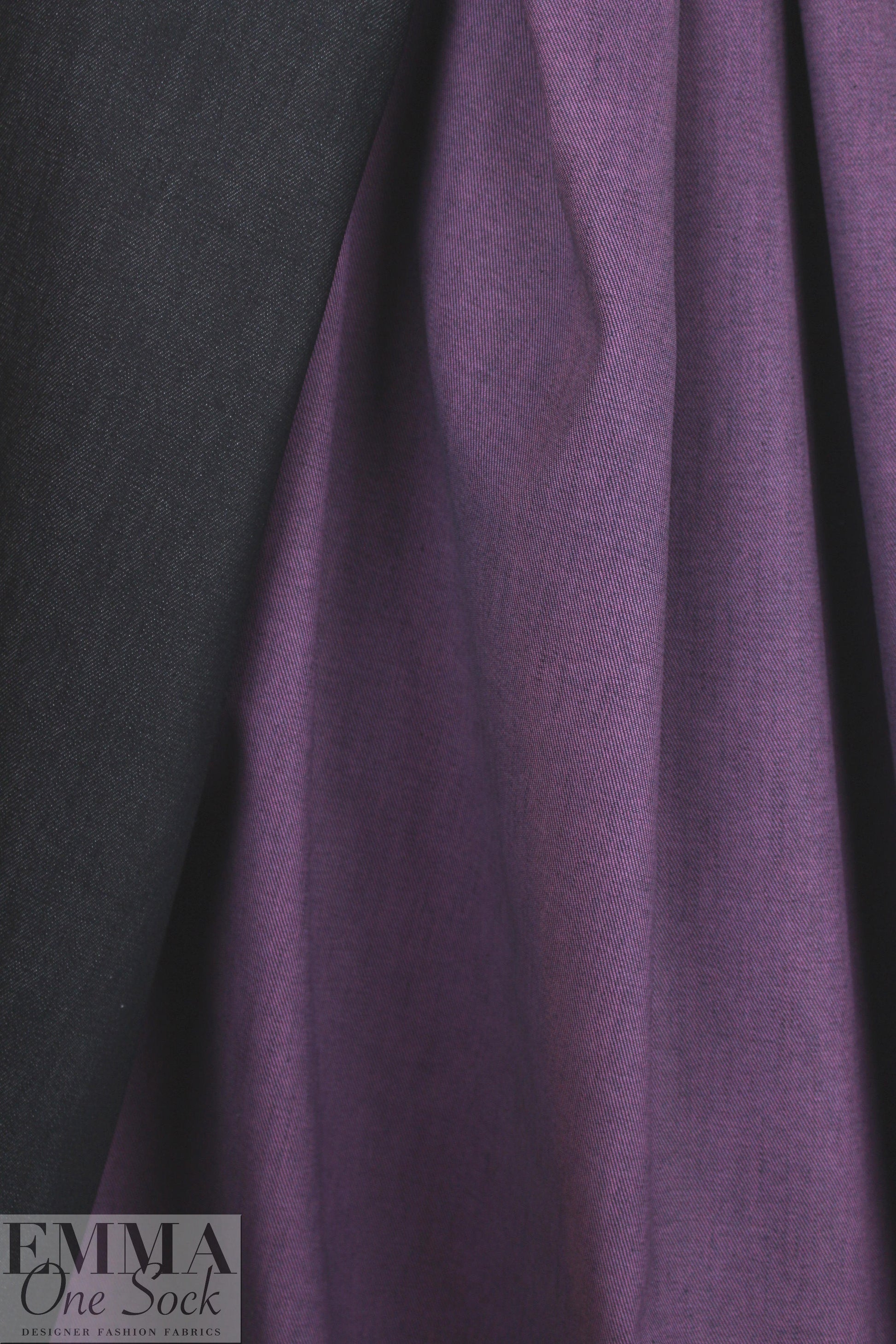 Italian doubleface cotton denim - lavender/off black