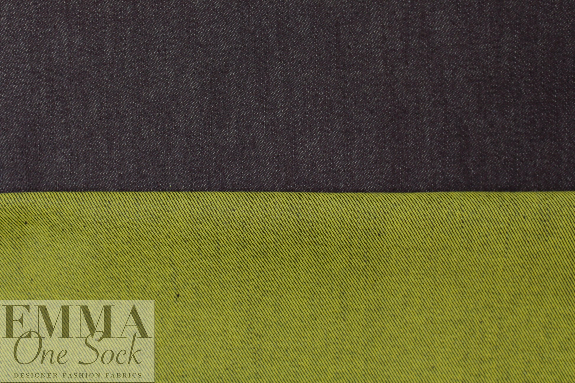 Italian doubleface cotton denim - lime/off black