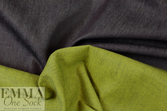 Italian doubleface cotton denim - lime/off black .75 yds
