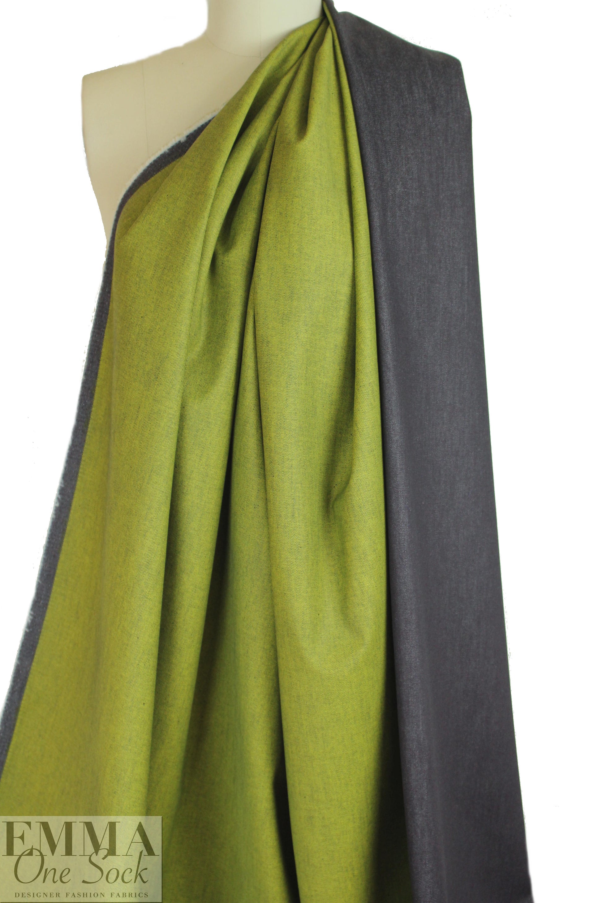 Italian doubleface cotton denim - lime/off black .75 yds