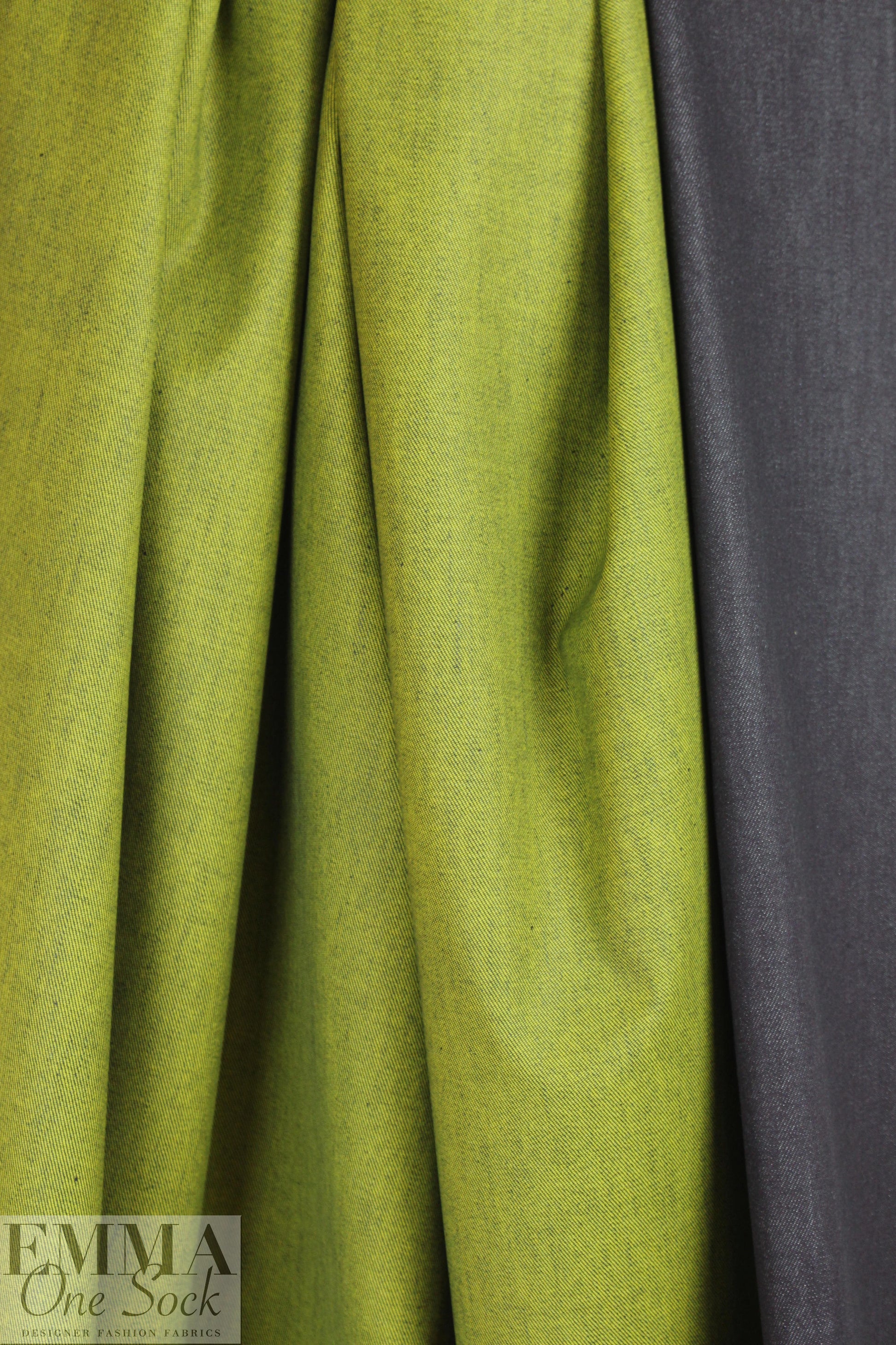 Italian doubleface cotton denim - lime/off black 1.9 yds