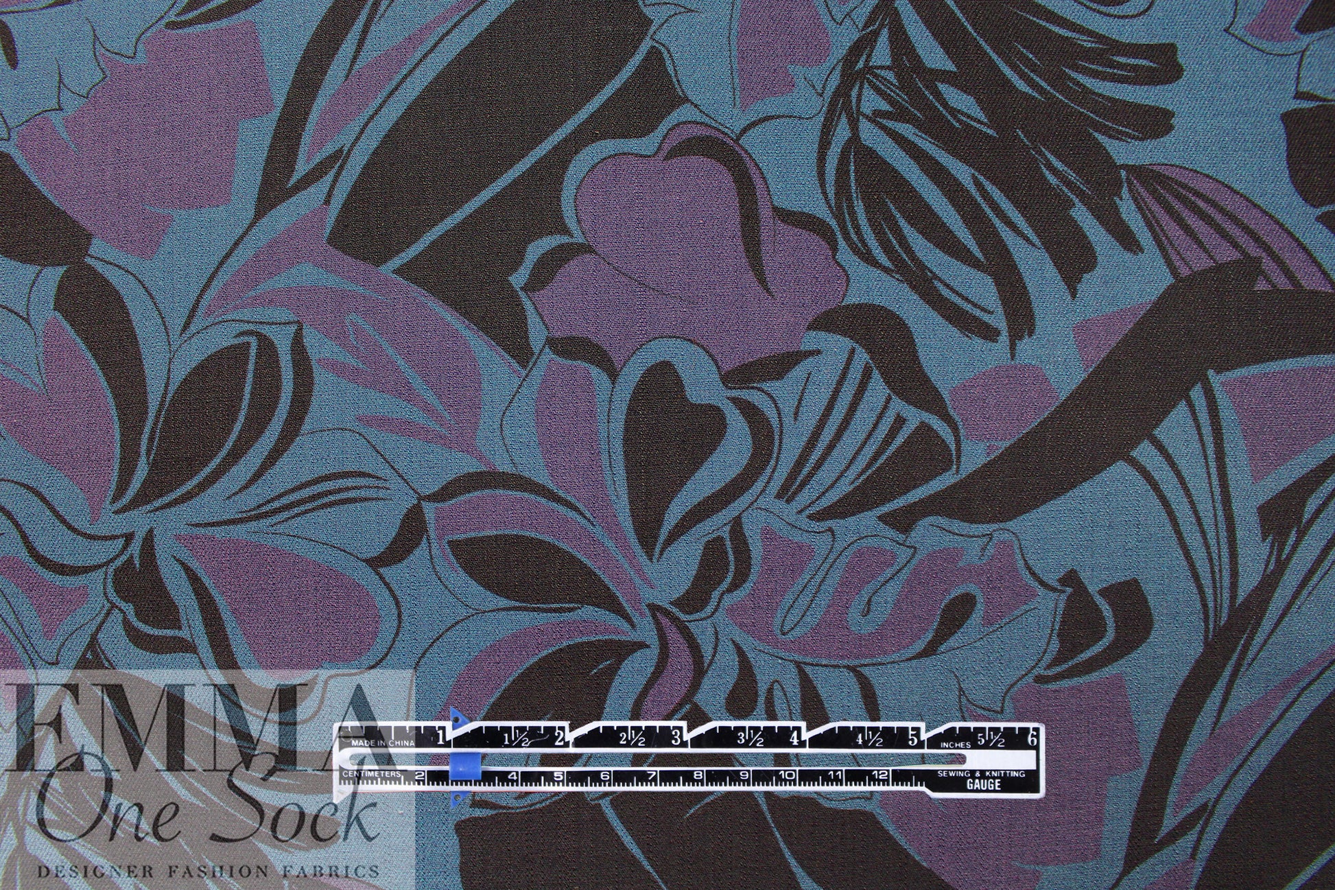 Italian 'muted blooms' cotton stretch denim