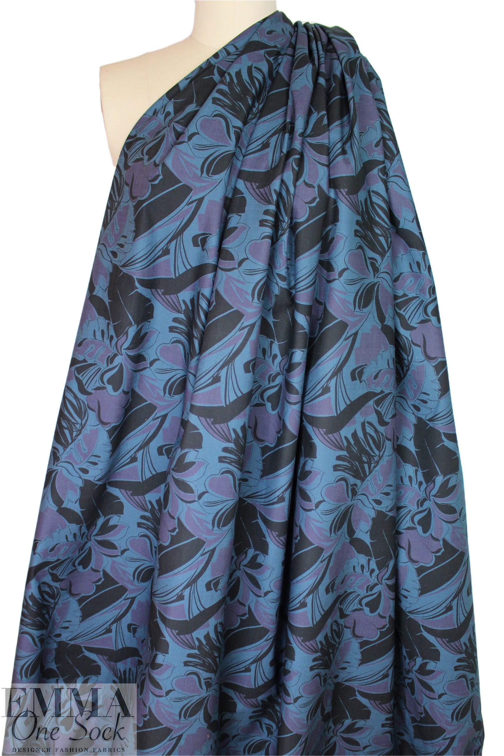 Italian 'muted blooms' cotton stretch denim