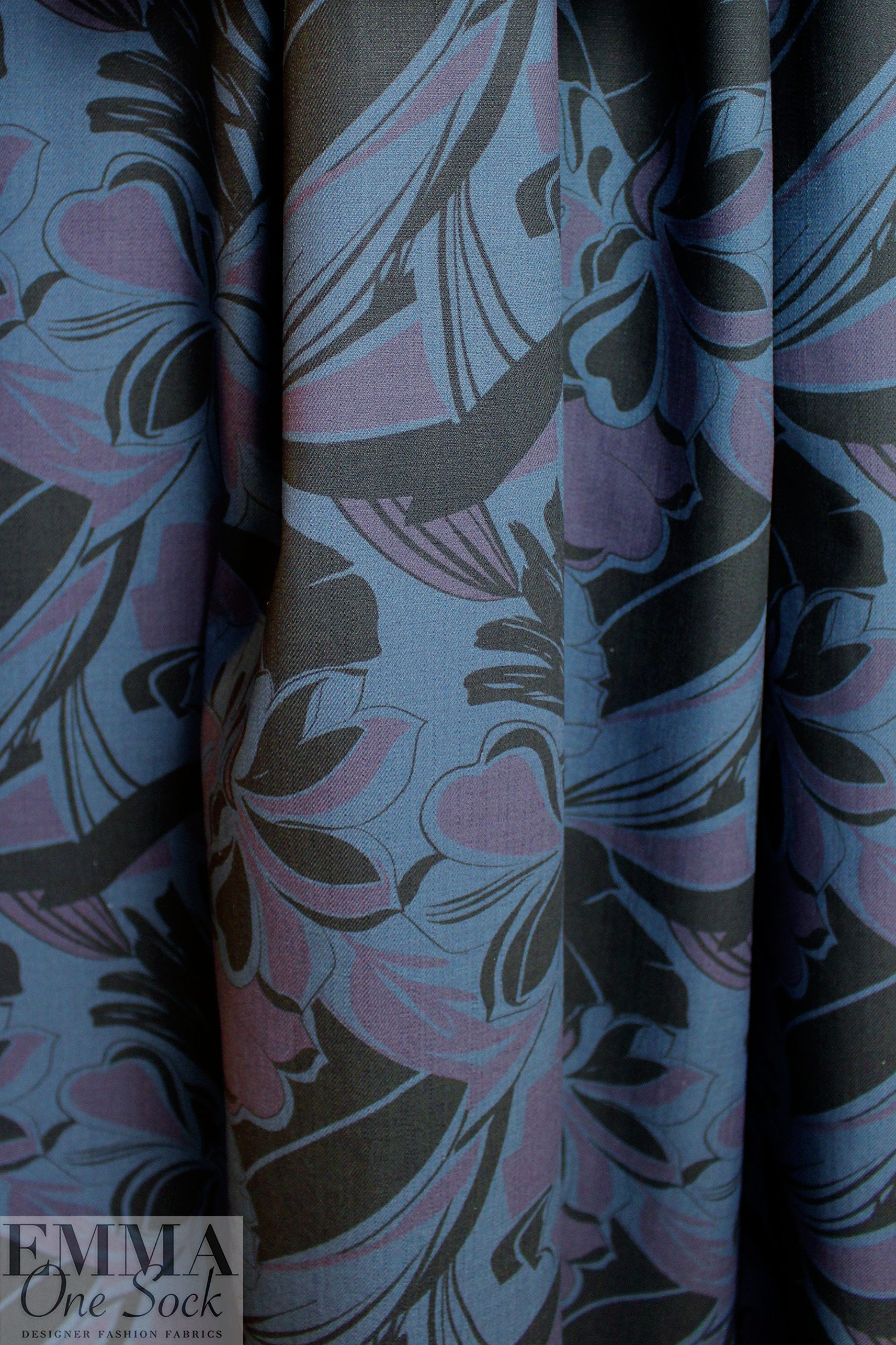 Italian 'muted blooms' cotton stretch denim .625 yds