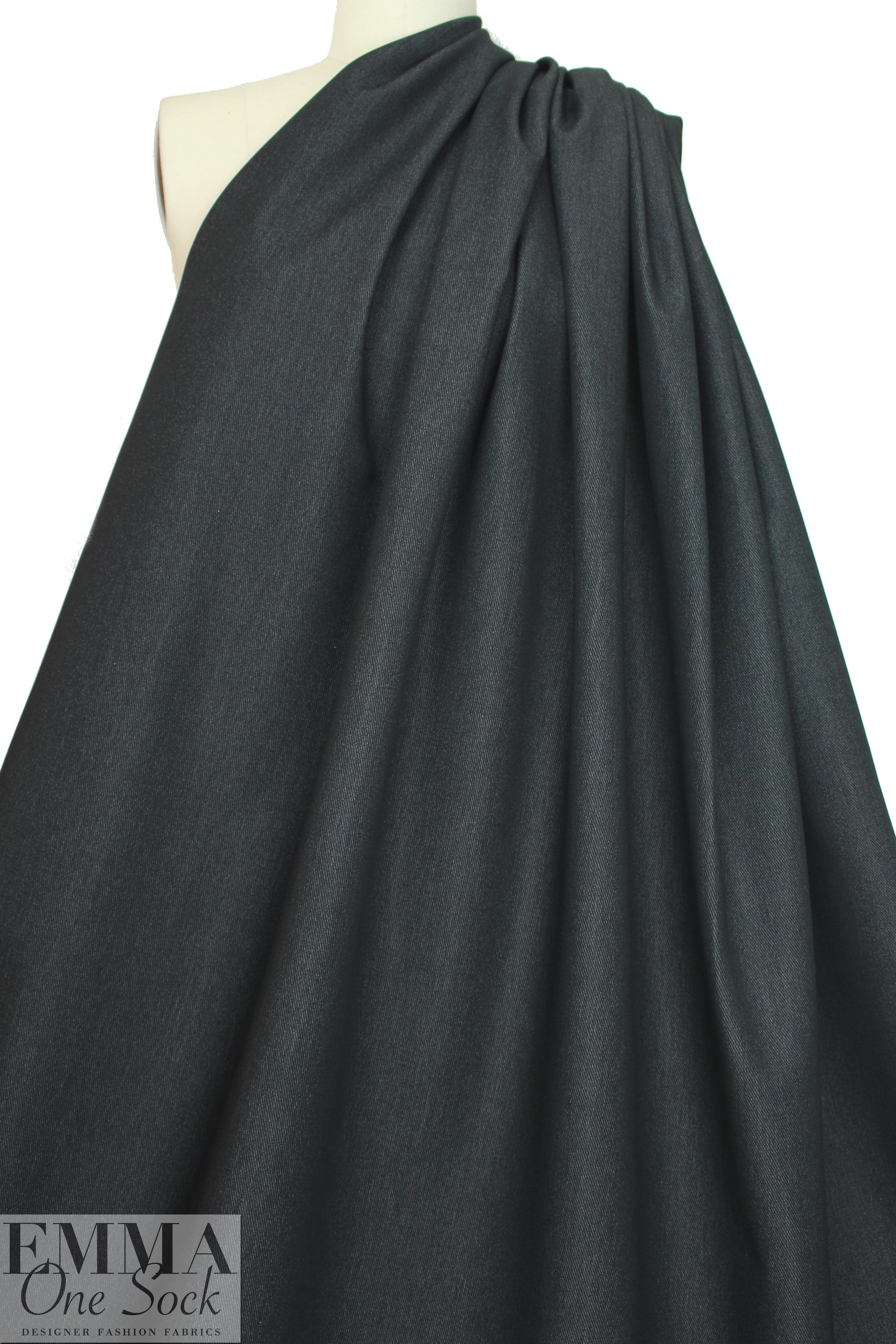 Italian 4-way stretch cotton denim - off black