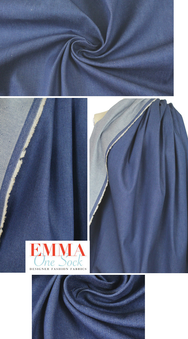 famous designer blue cotton blend stretch denim .875 yds