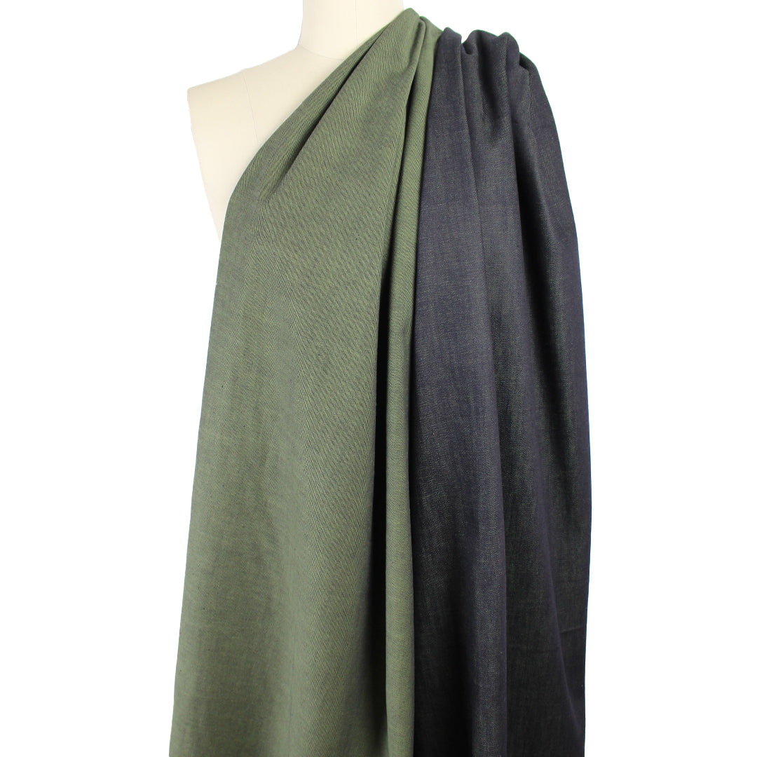 French reversible stretch denim - midnight/olive 1.4 yds