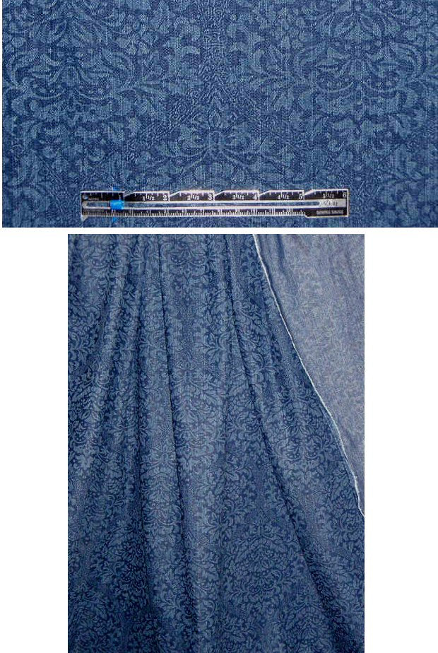 stretch cotton blend denim - darker damask print 1.125 yds