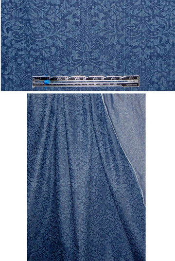 stretch cotton blend denim - darker damask print