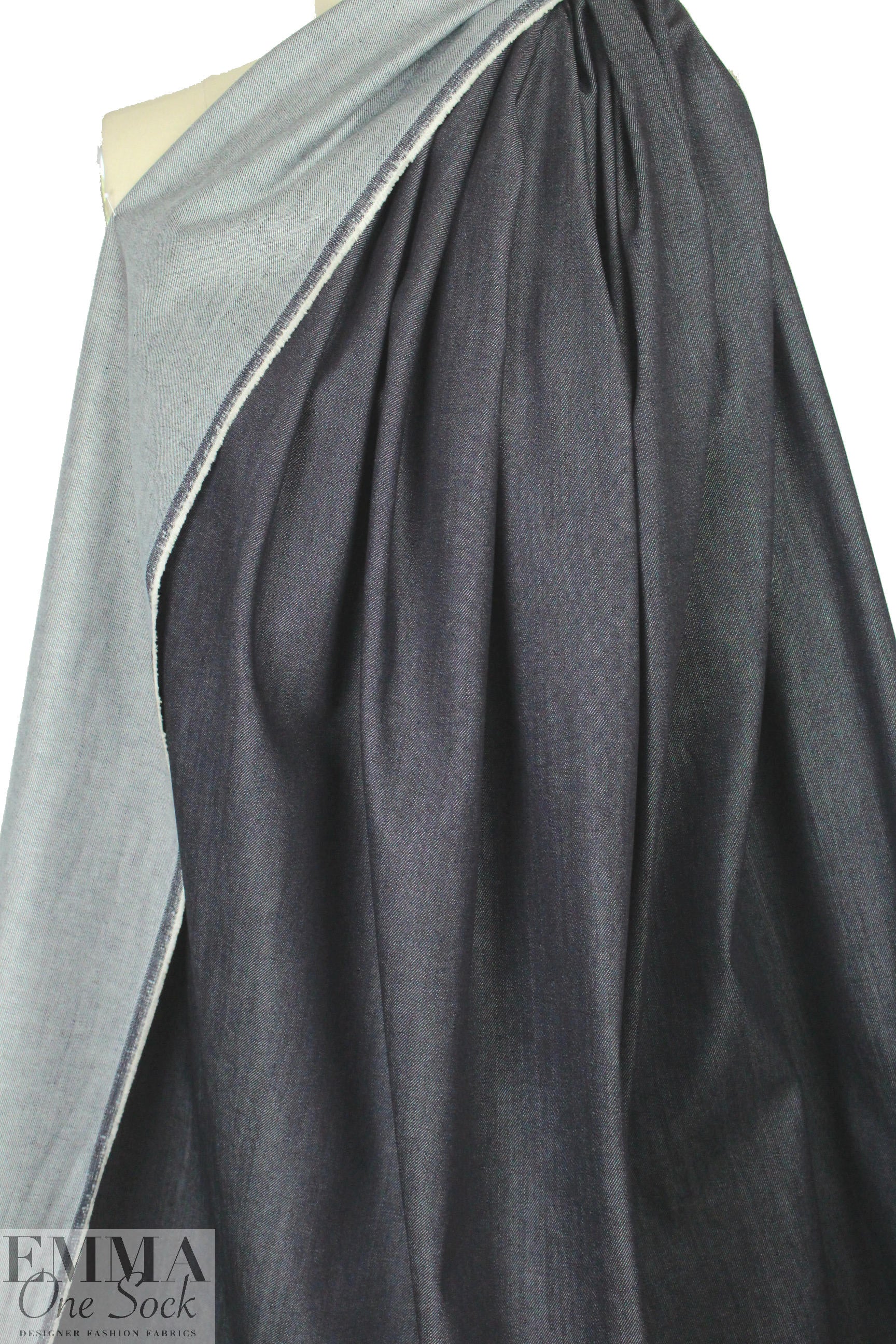 designer dark blue twill weave stretch denim
