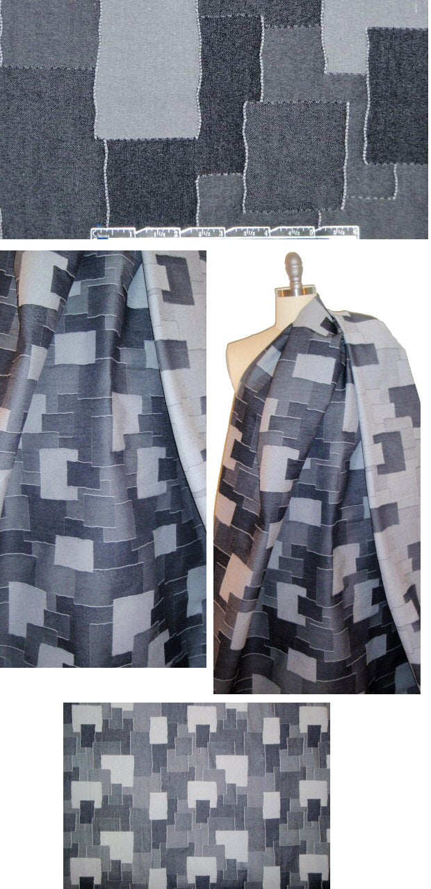 NY designer patchwork vertical stretch denim