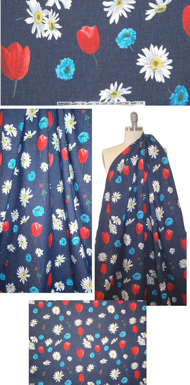 NY designer flowery printed cotton stretch 'denim'