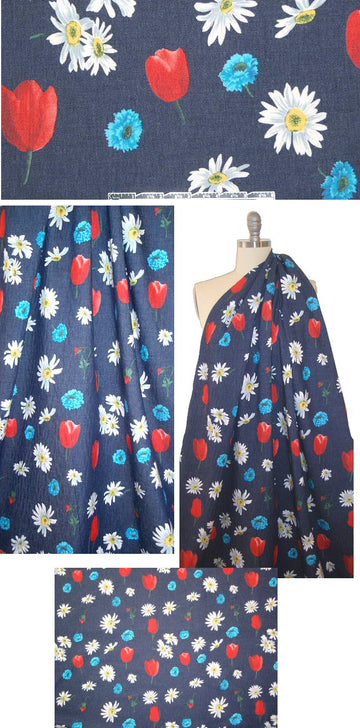 NY designer flowery printed cotton stretch 'denim'
