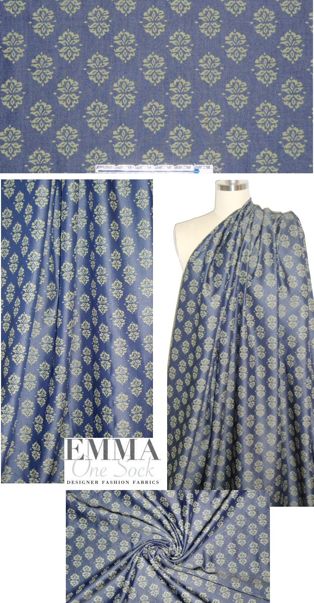 E11a Moss stamp print cotton denim