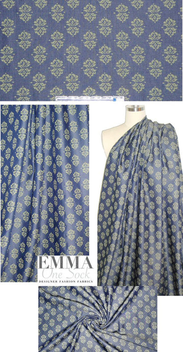 E11a Moss stamp print cotton denim