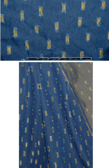 'burnout' cotton blend denim - blue/gold .75 yds