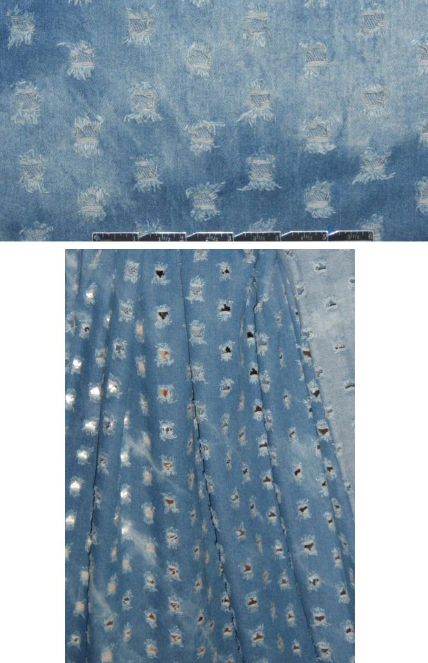 'burnout' cotton blend denim - light blue bleached 1.625 yds