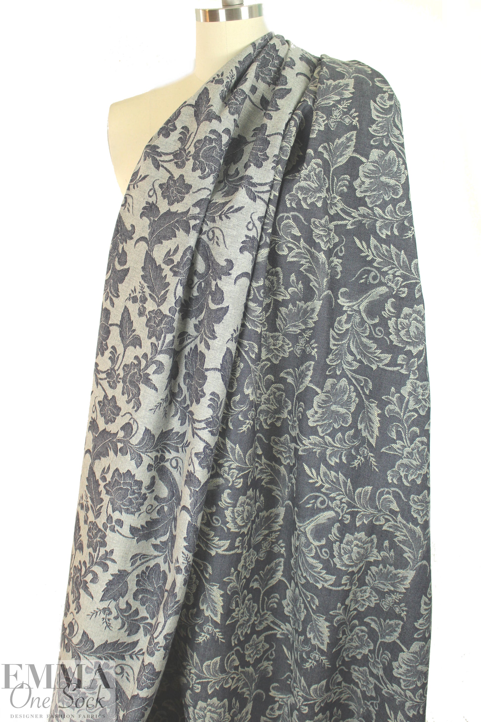 Italian jacquard weave stretch denim - flower 1.75 yds