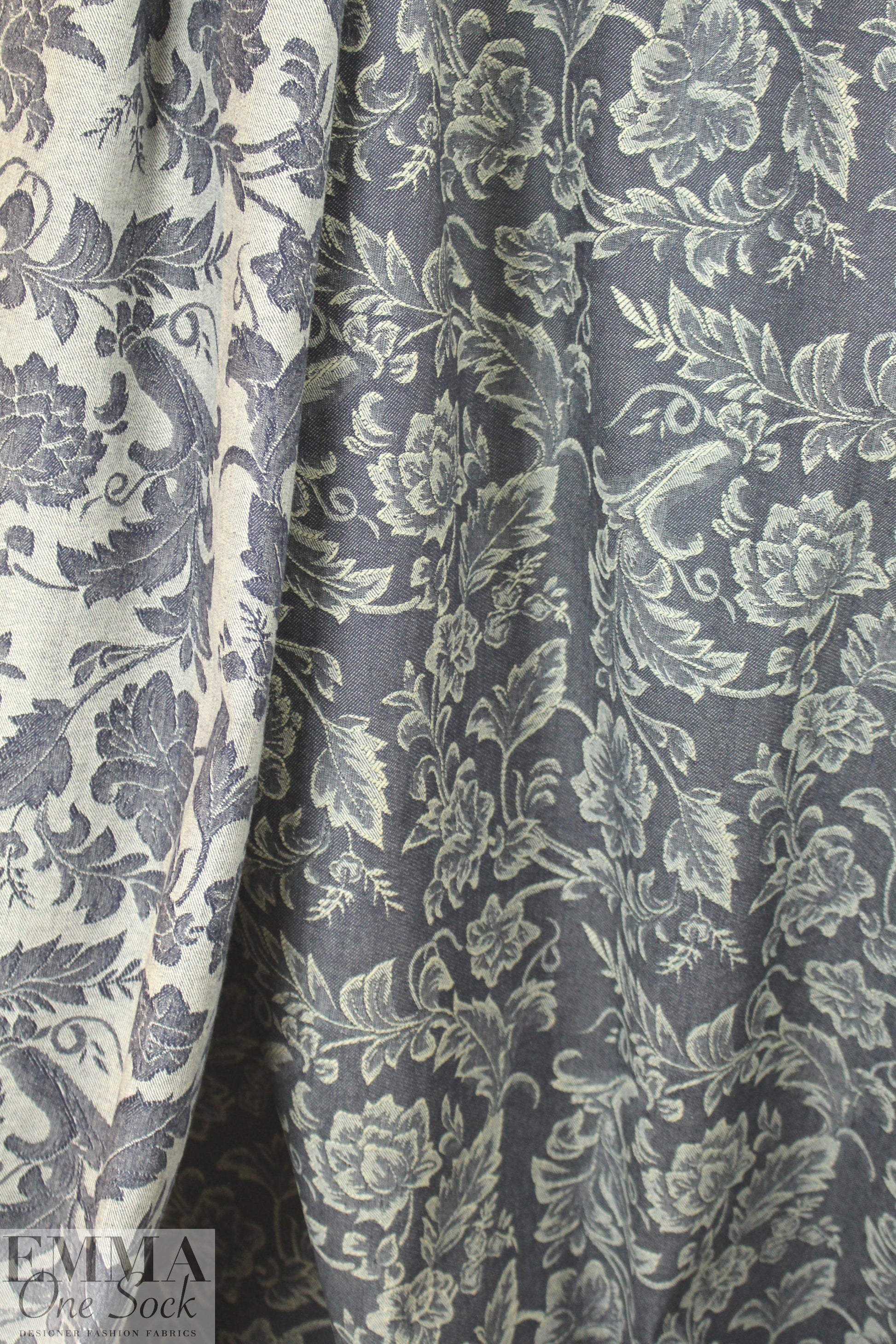 Italian jacquard weave stretch denim - flower