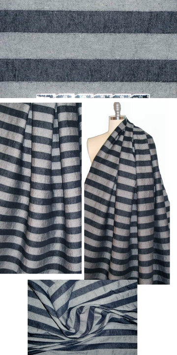 The0ry Italian blue cotton denim jacquard stripe 2 yd