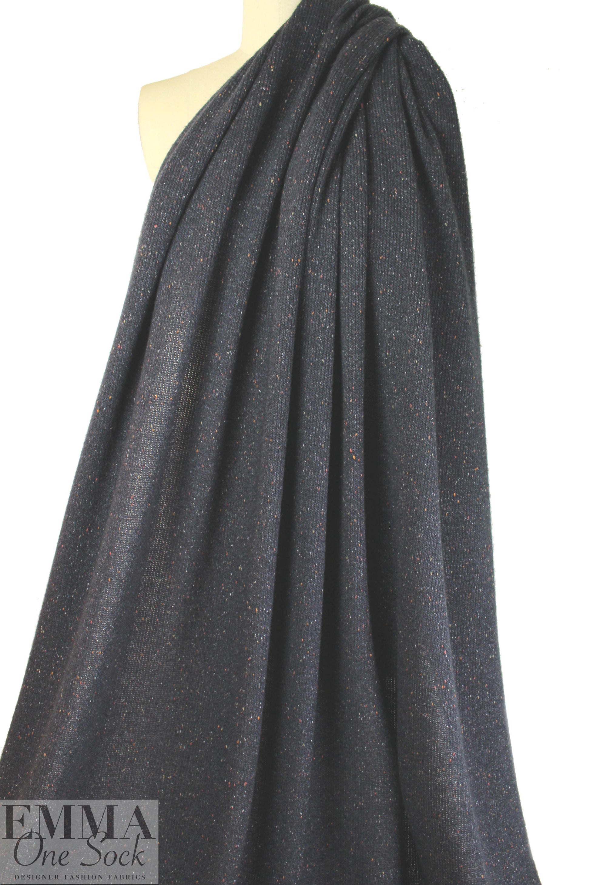 tweedy, speckled sweater knit - mood indigo 1 yard