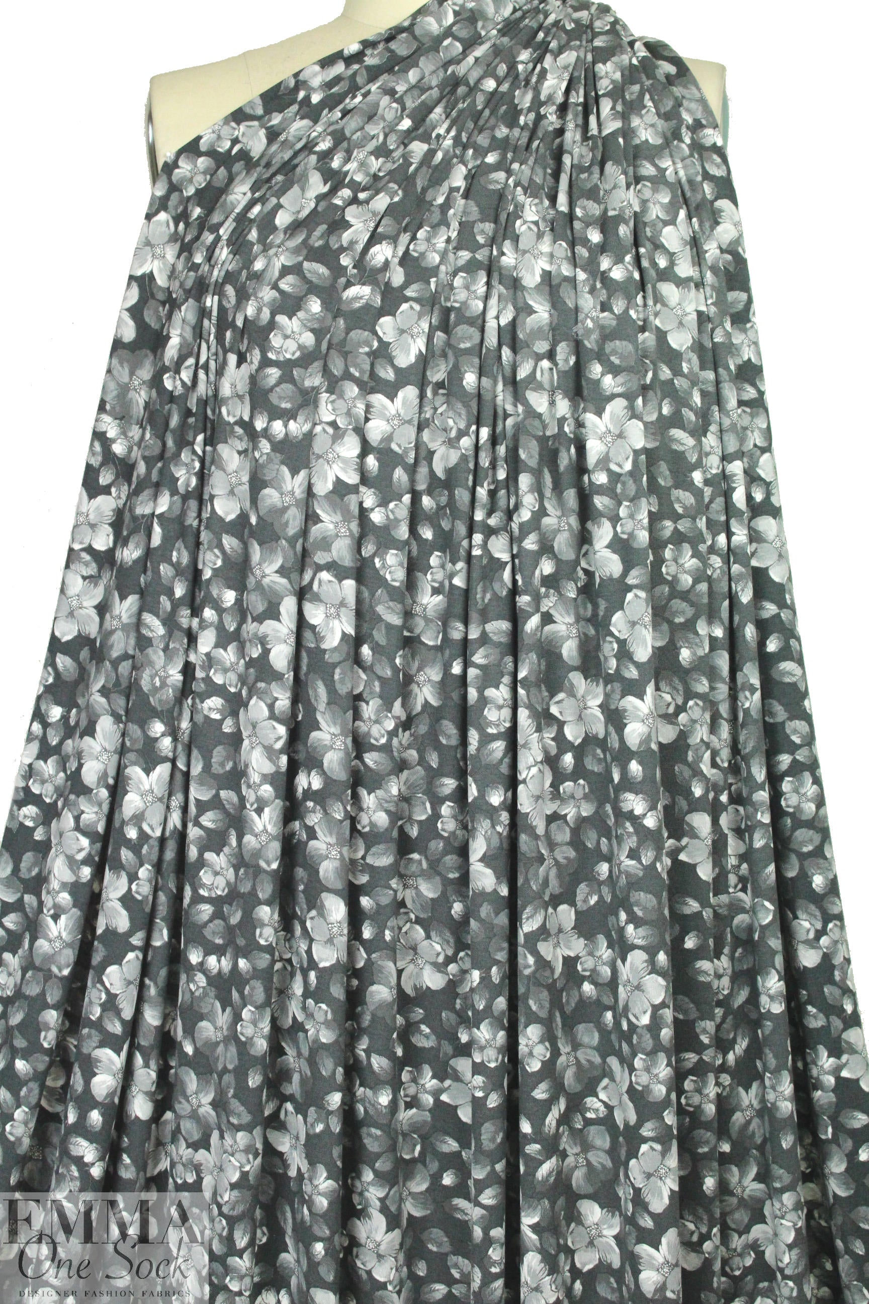 Italian digital viscose knit - newsprint blossoms