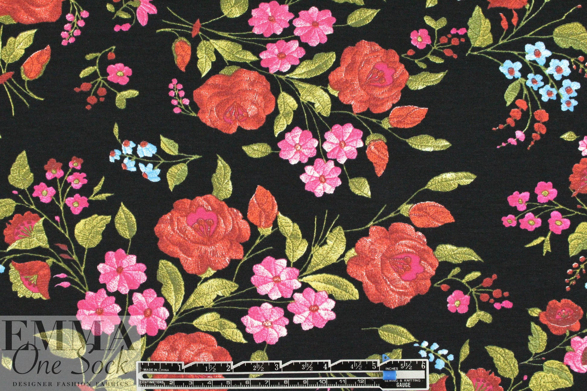 Italian digital viscose knit - botany on black