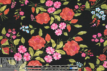 Italian digital viscose knit - botany on black 1.625 yd
