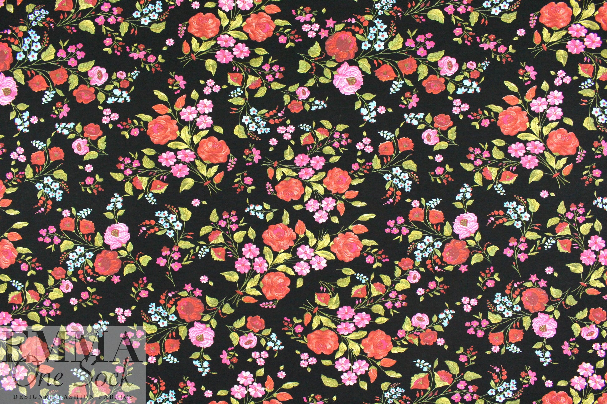 Italian digital viscose knit - botany on black
