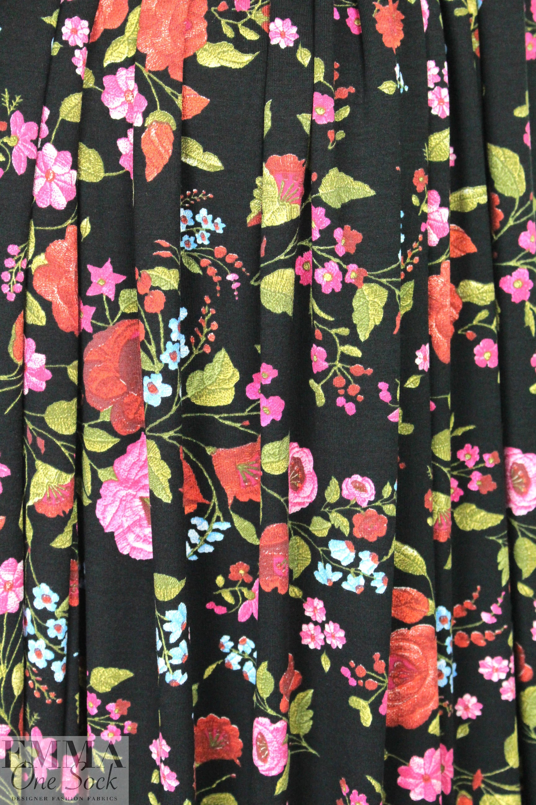 Italian digital viscose knit - botany on black
