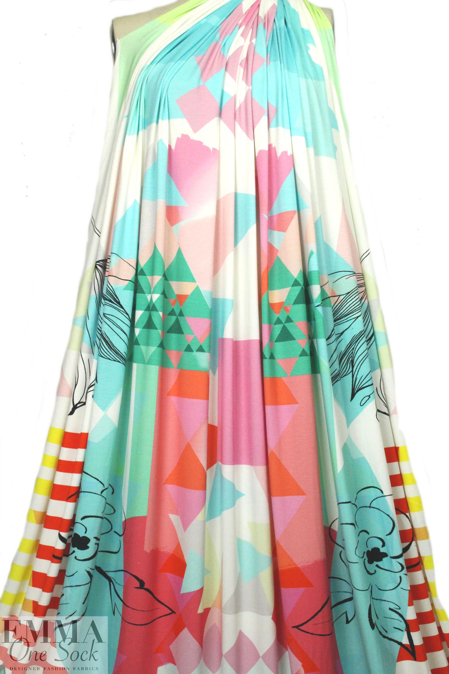 French digital viscose knit panel - cubist, illustrated