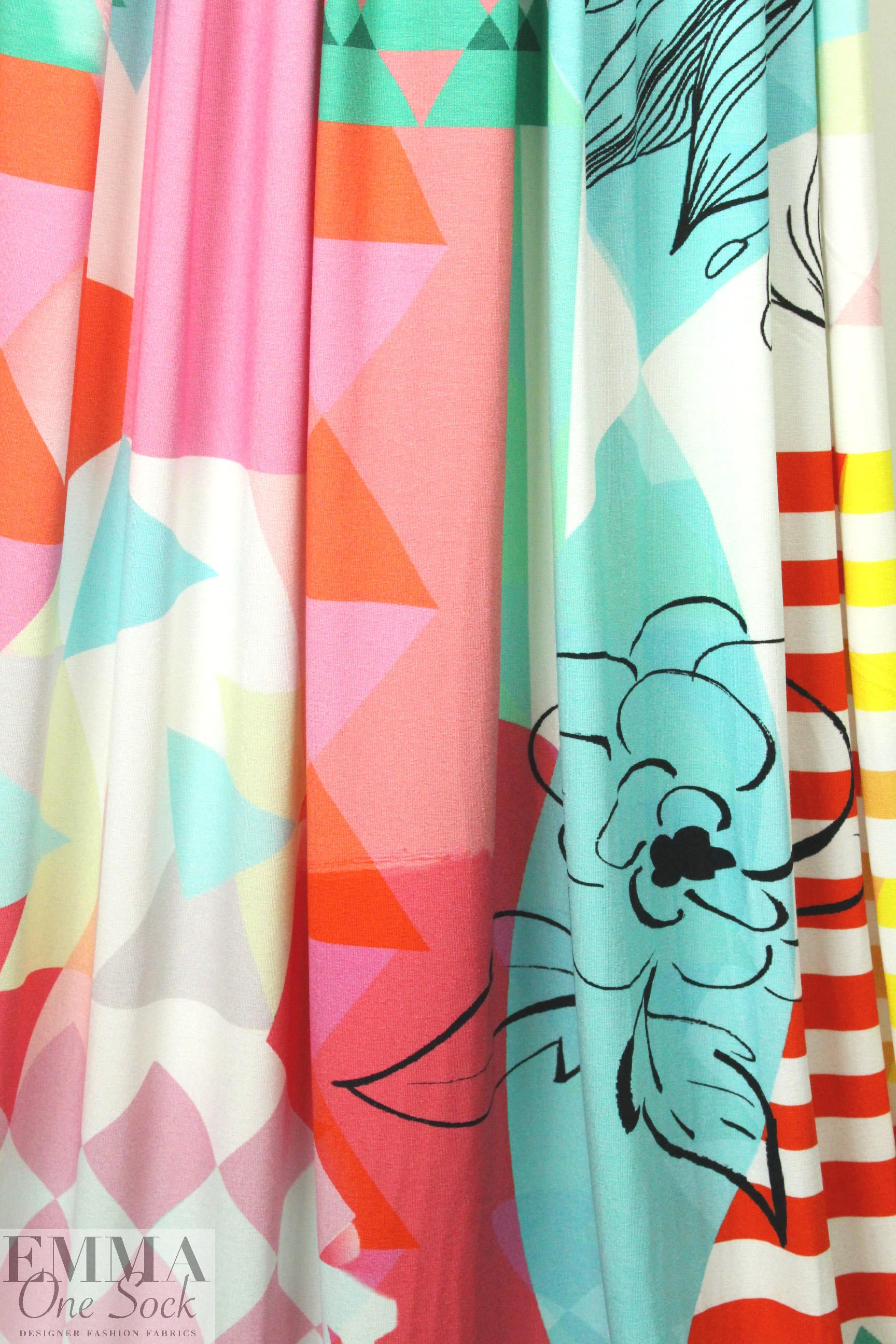 French digital viscose knit panel - cubist, illustrated