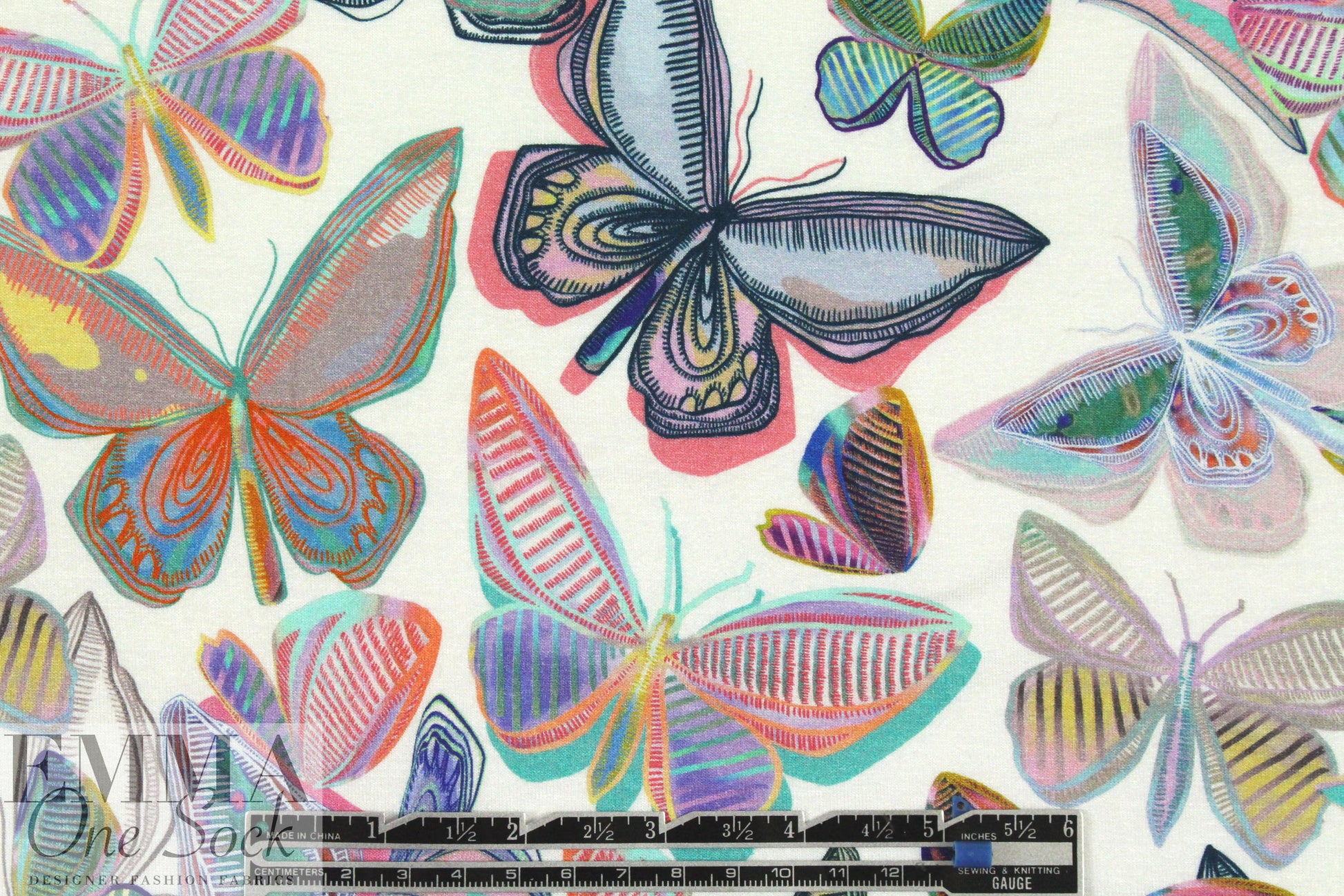 Italian digital viscose knit - deco butterflies