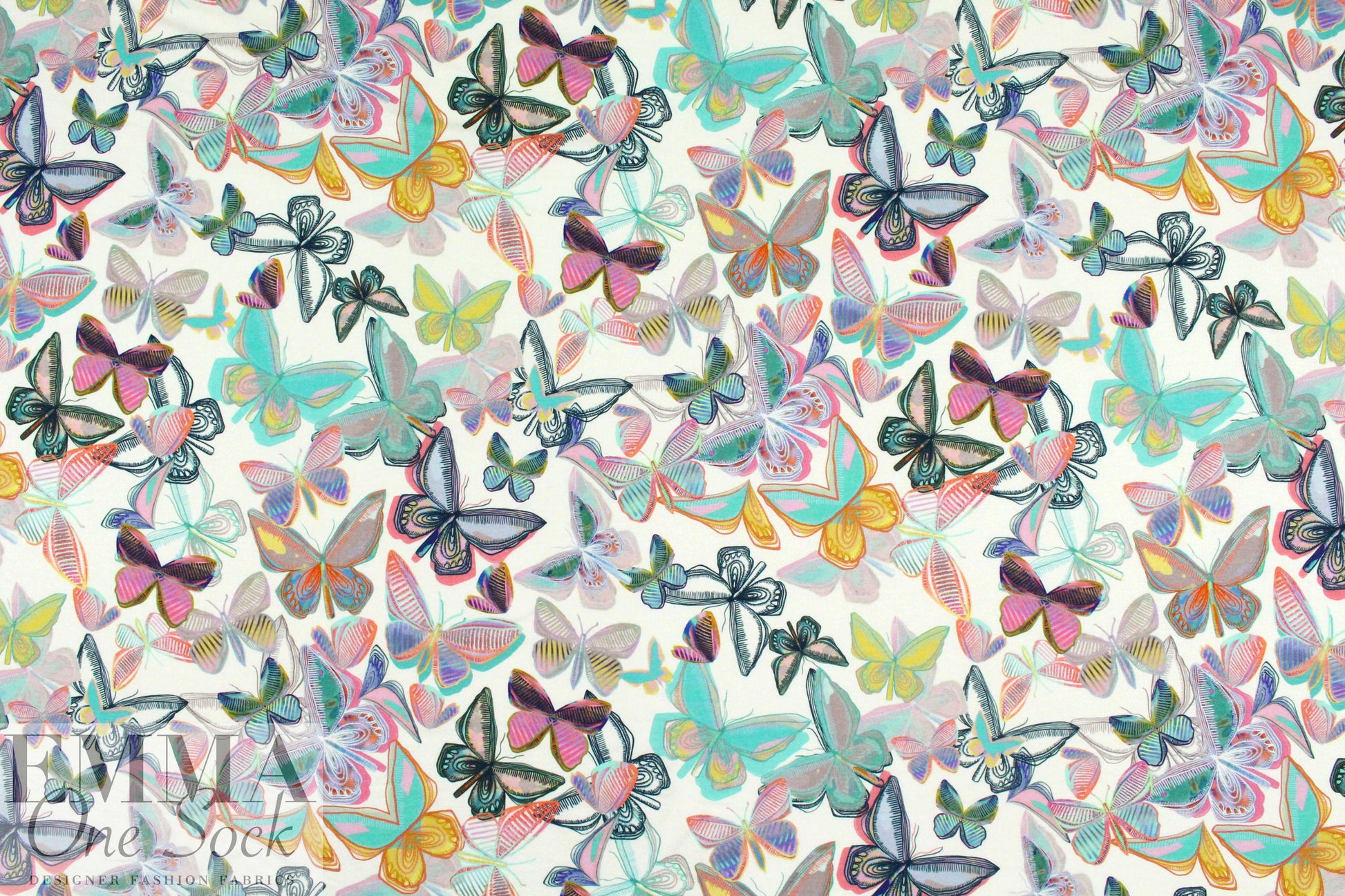 Italian digital viscose knit - deco butterflies 1.375 yds