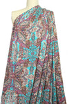Italian digital viscose knit - turq/raspberry paisley