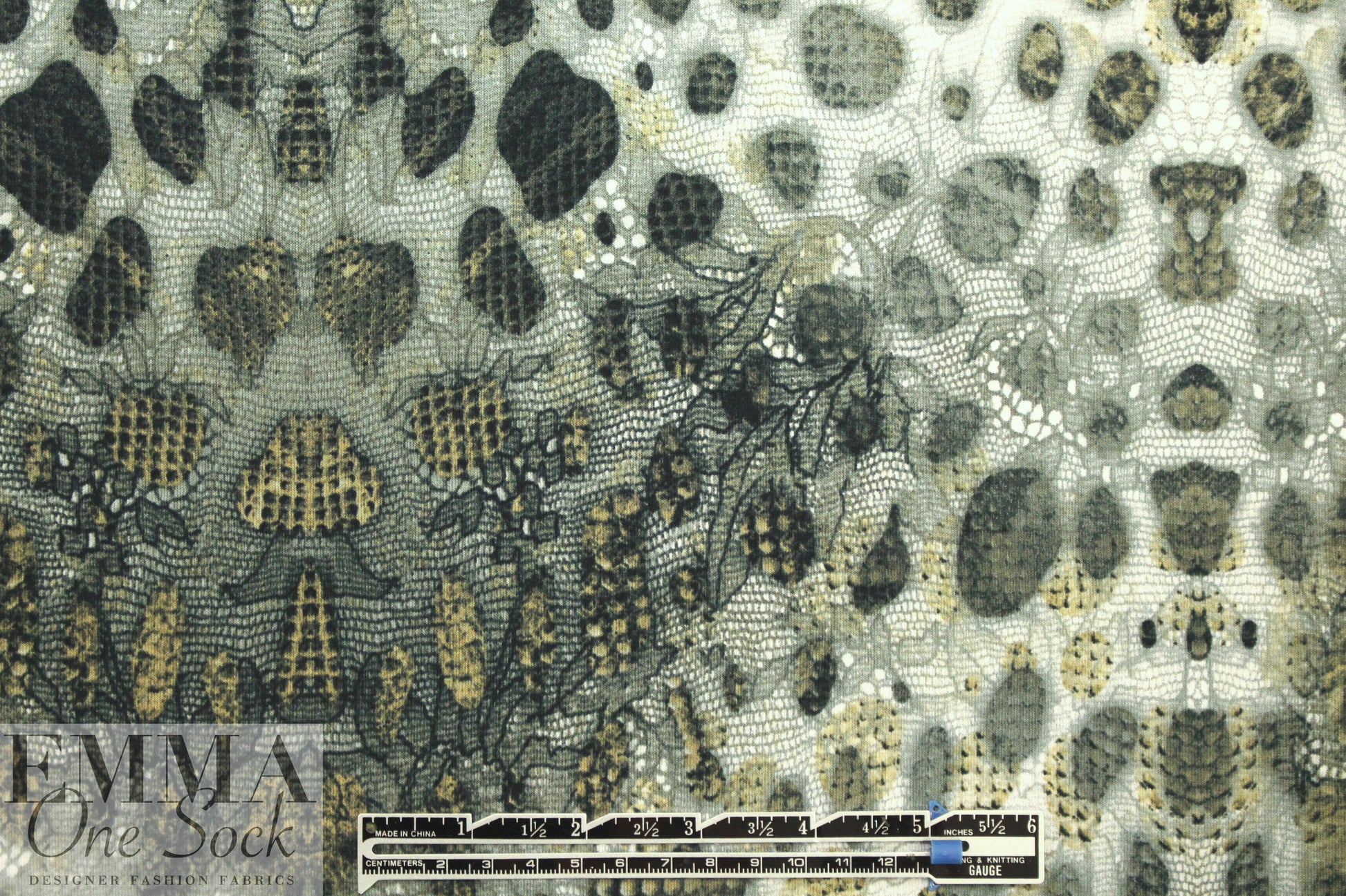 Italian digital viscose knit - green cellular abstract