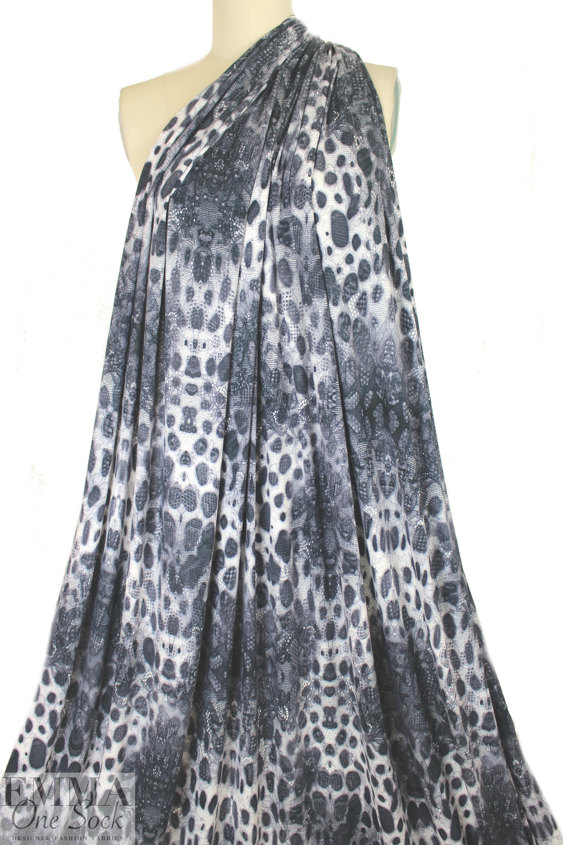 Italian digital viscose knit - slate cellular abstract