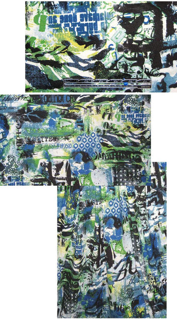 French blue/green 'Twitter' montage digital knit 1.125 yds