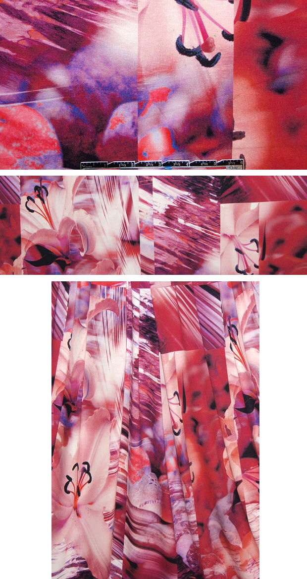 French red/purple lily montage digital knit 1.45 yd