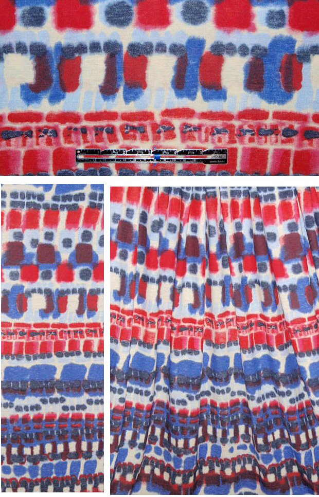 French red/cream/blue graphic digital knit