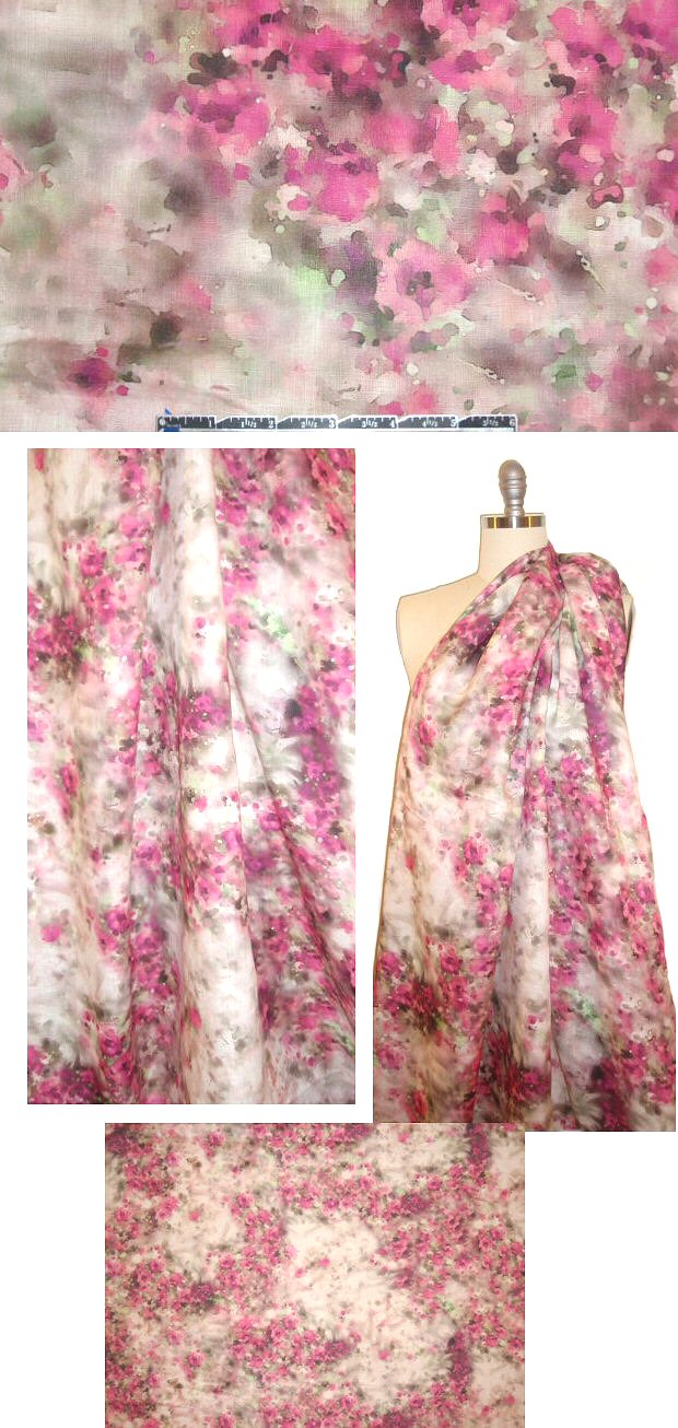 100% linen digital print - pink Monet