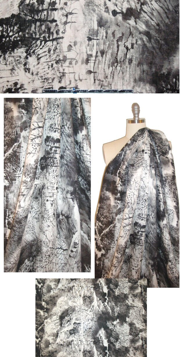 100% linen digital print - pen and ink landscape