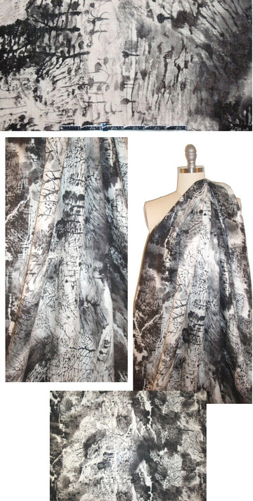 100% linen digital print - pen and ink landscape
