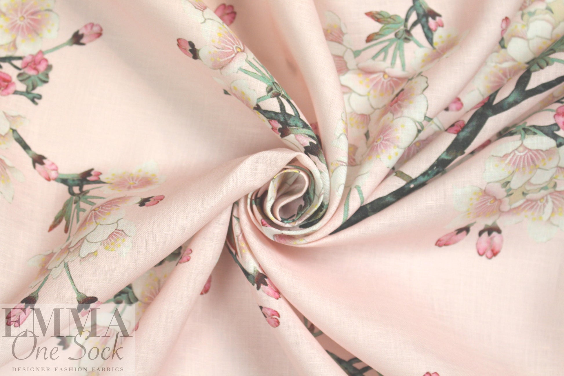 100% linen digital print - cherry blossoms 1 yard
