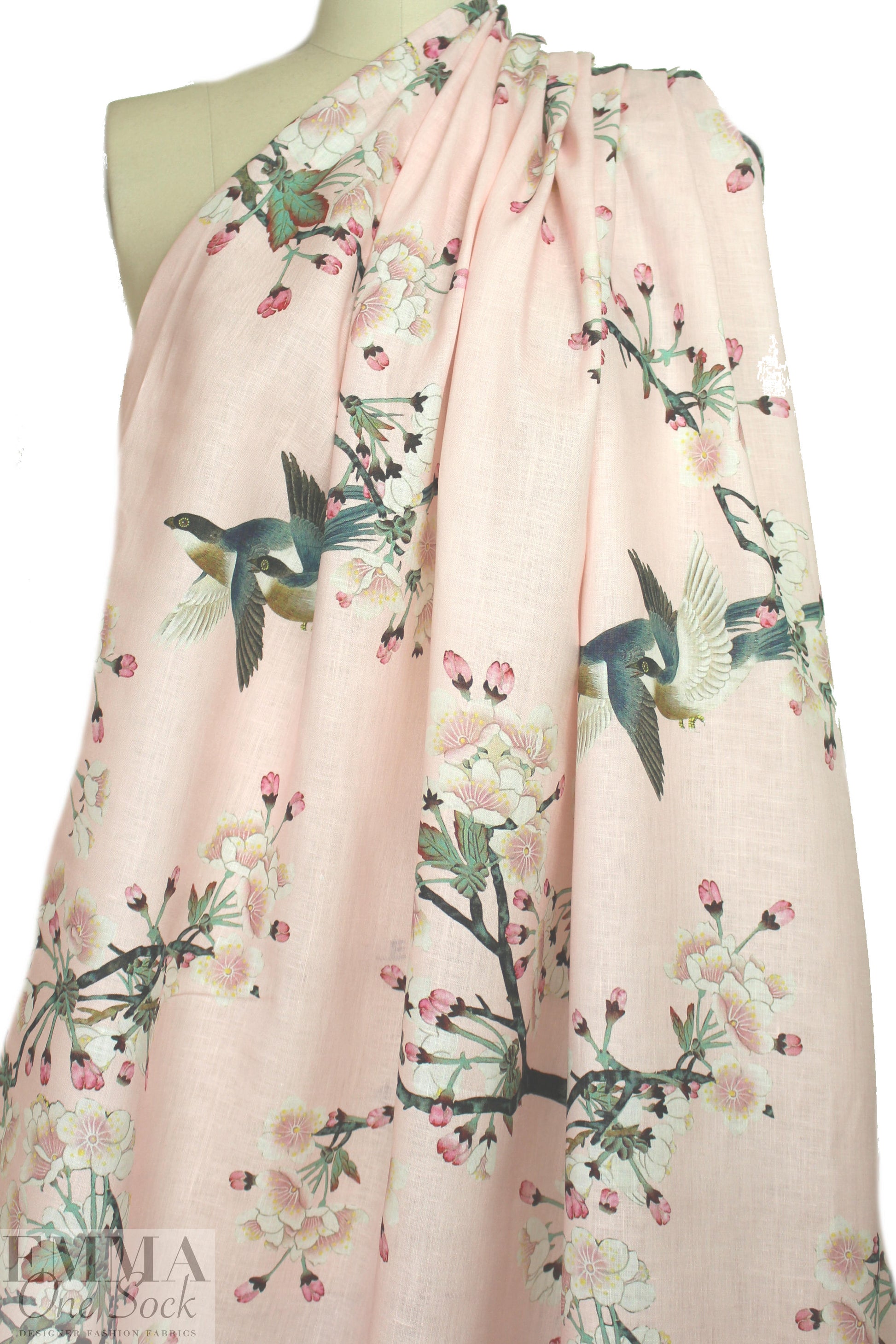 100% linen digital print - cherry blossoms