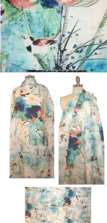 100% linen digital print - bird sanctuary 1.5 yds